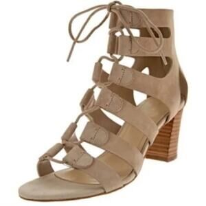 Marc Fisher Paradox Lace Up Block Heel Sandals Women’s Sz 10 Light Natural Suede